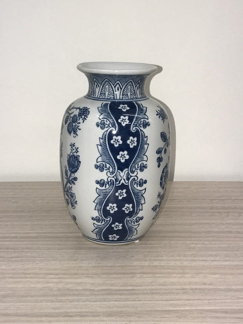 Nanjing Vase 22cm Porcelain Decorative Accent with Blue Floral Motifs White