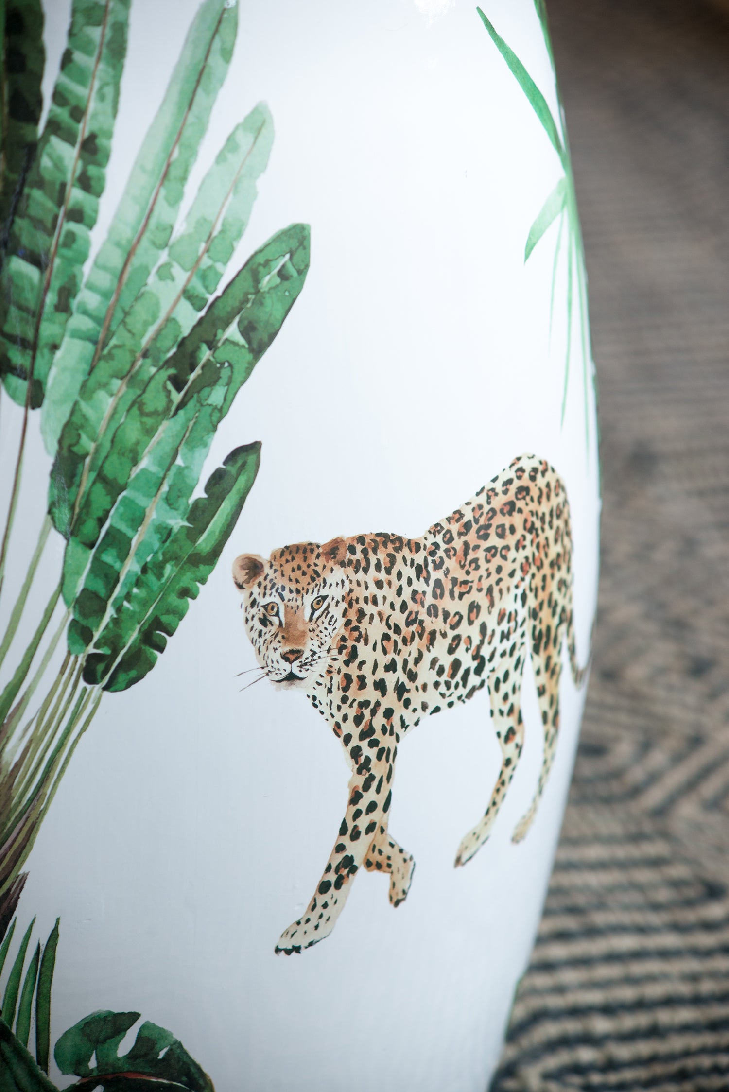 Jungle Themed Ceramic Stool 45.5cm Decorative Cheetah Print Bohemian Accent