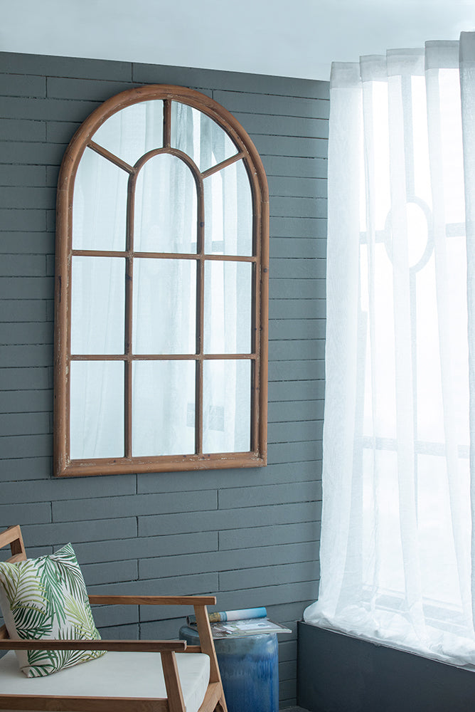 Coolum Arched Wall Mirror 137cm Oversized Decorative Mirror with Natural-Brown Frame