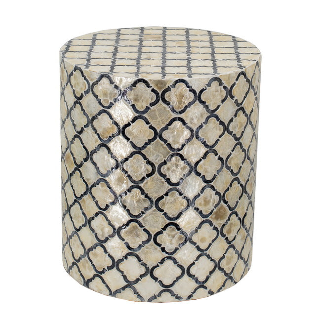 Geometric Patterned Stool 40cm Round Accent with Black- Cream Diamond Design