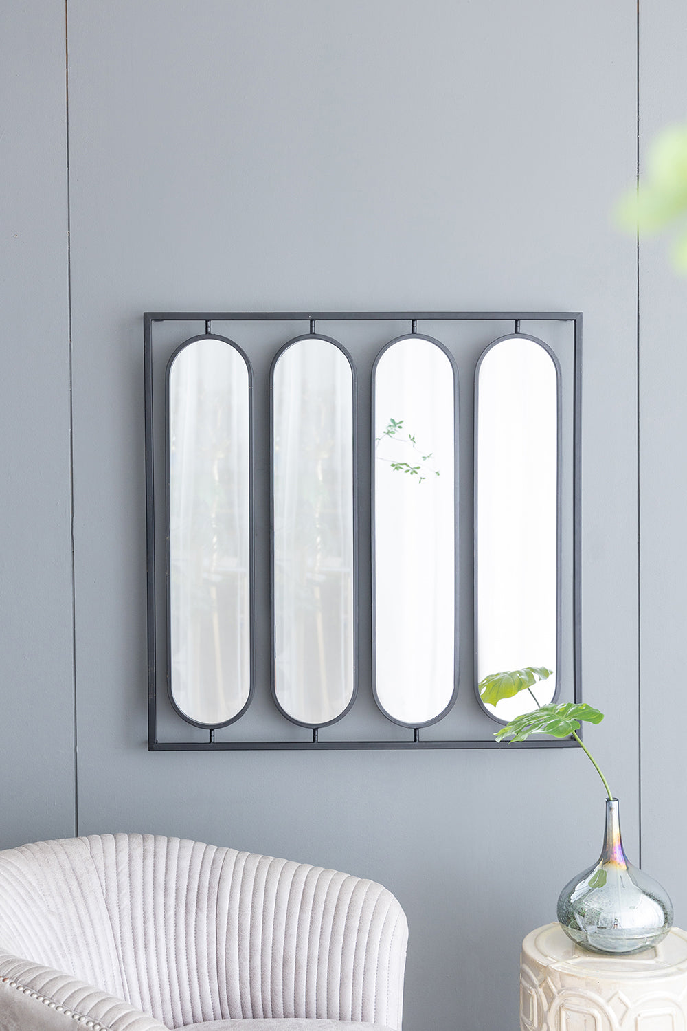 Swivel Black Metal Wall Mirror 91cm Modern Industrial Design with Rotating Panels