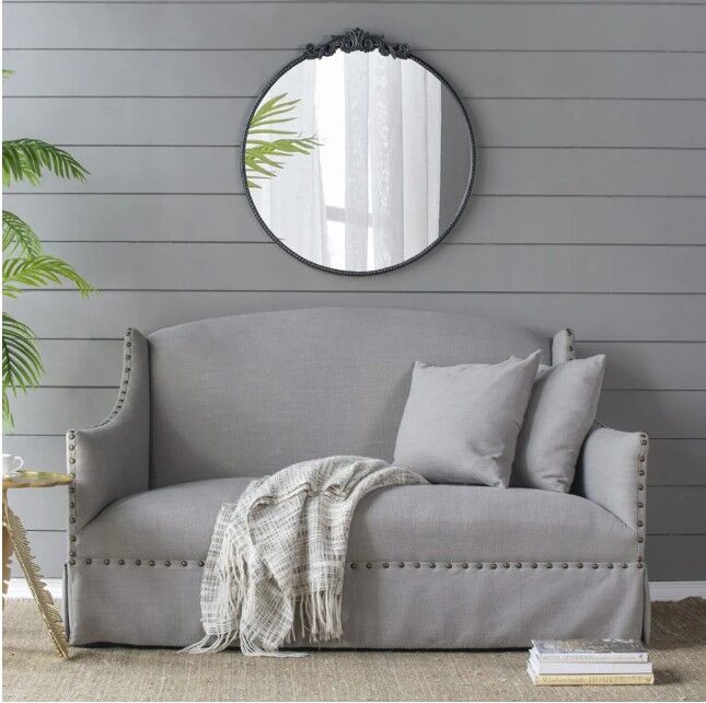 Baroque Black Round Wall Mirror 76cm Decorative Accent with Ornate Frame