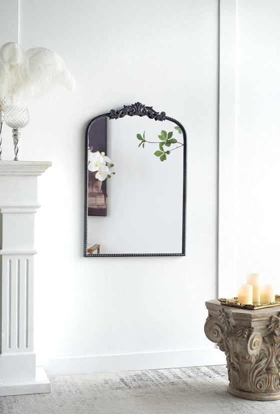 Baroque Tall Black Wall Mirror 91cm Modern Decorative Accent with Ornate Frame