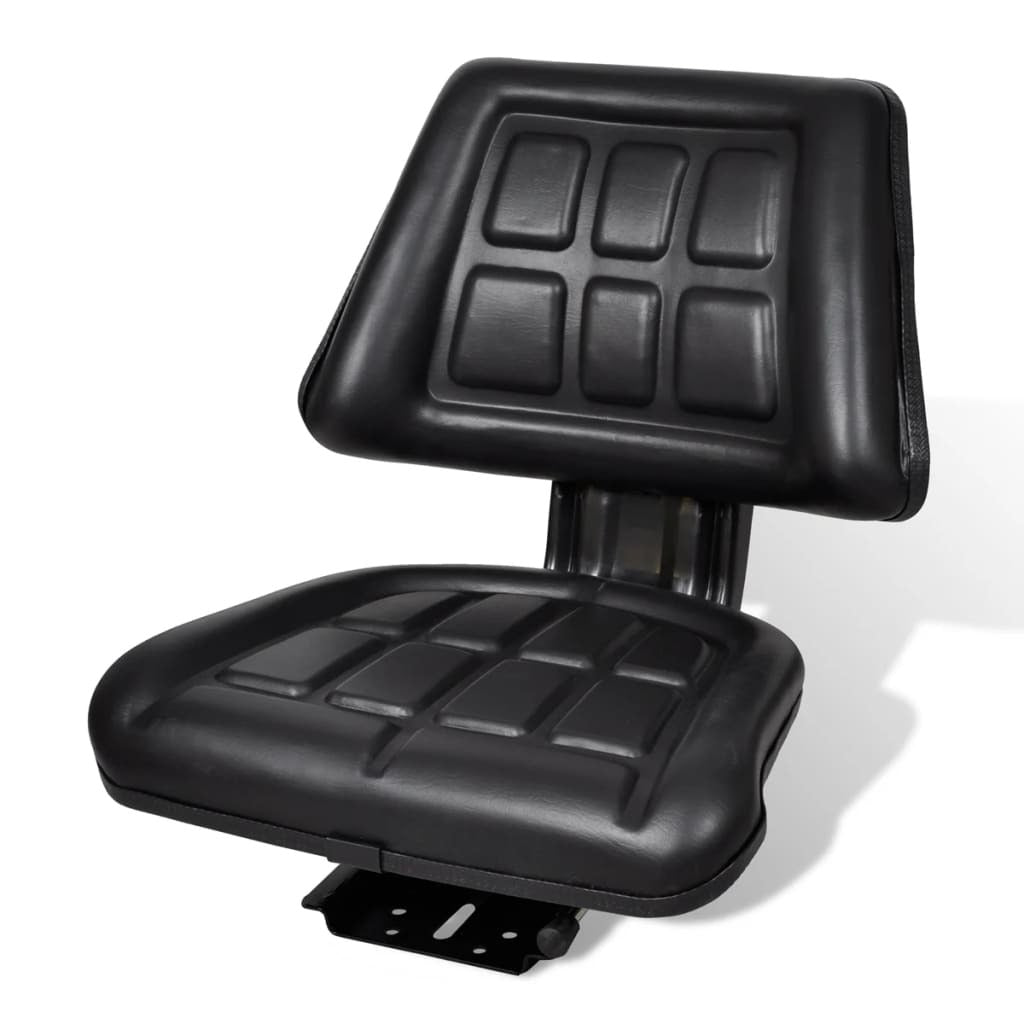 Tractor Seat with Backrest Black Padded Waterproof Adjustable Sliding Track