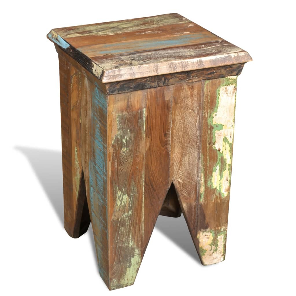 Stool Solid Reclaimed Wood Vintage Handmade Rustic Seat Unique Home Cafe