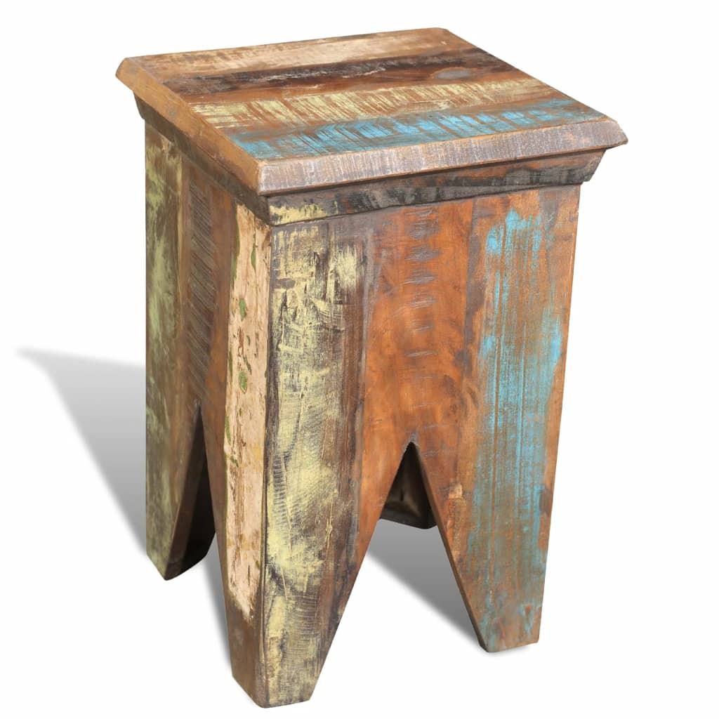 Stool Solid Reclaimed Wood Vintage Handmade Rustic Seat Unique Home Cafe