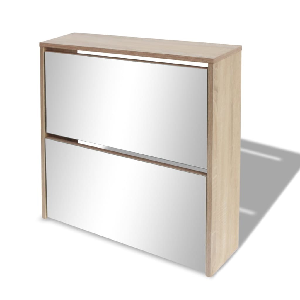 Shoe Cabinet 2-Layer Mirror Oak 63x17x67cm Wall Mounted Storage Organiser
