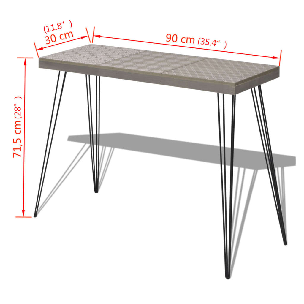 Grey Retro Console Table Sturdy MDF Sideboard Entryway Hallway Furniture 90cm