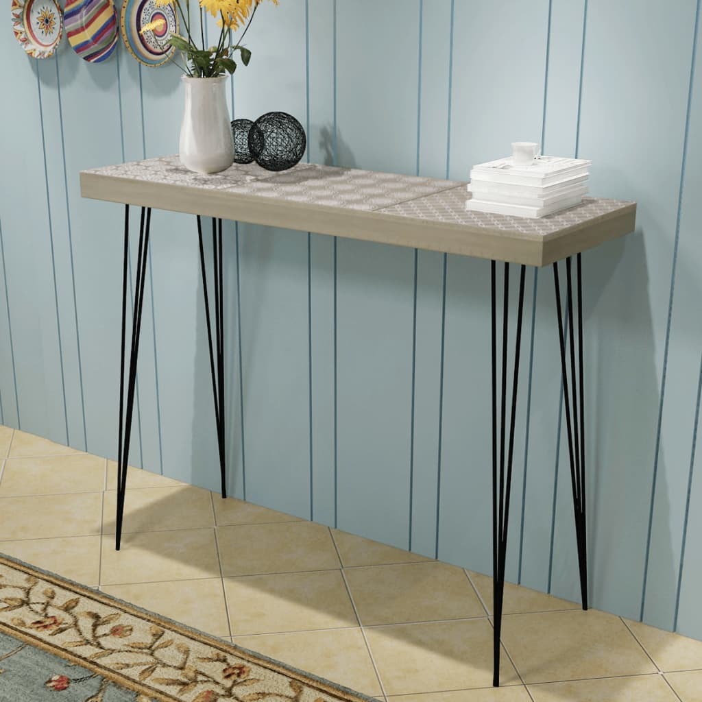 Grey Retro Console Table Sturdy MDF Sideboard Entryway Hallway Furniture 90cm