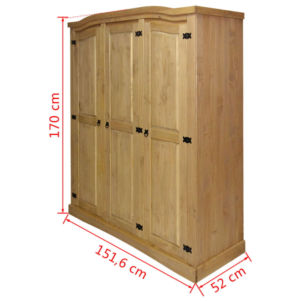 Wardrobe Corona Mexican Pine 3 Door Bedroom Closet Storage Rustic Natural
