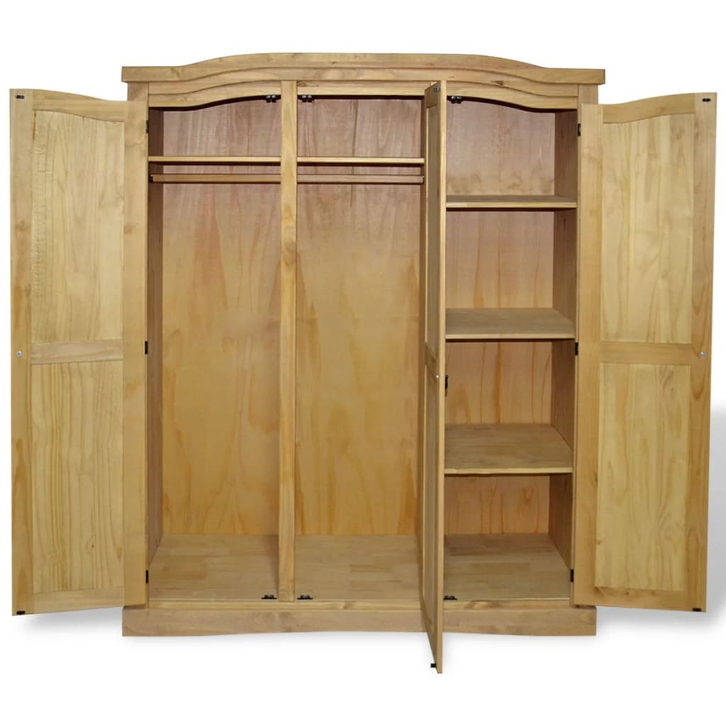 Wardrobe Corona Mexican Pine 3 Door Bedroom Closet Storage Rustic Natural