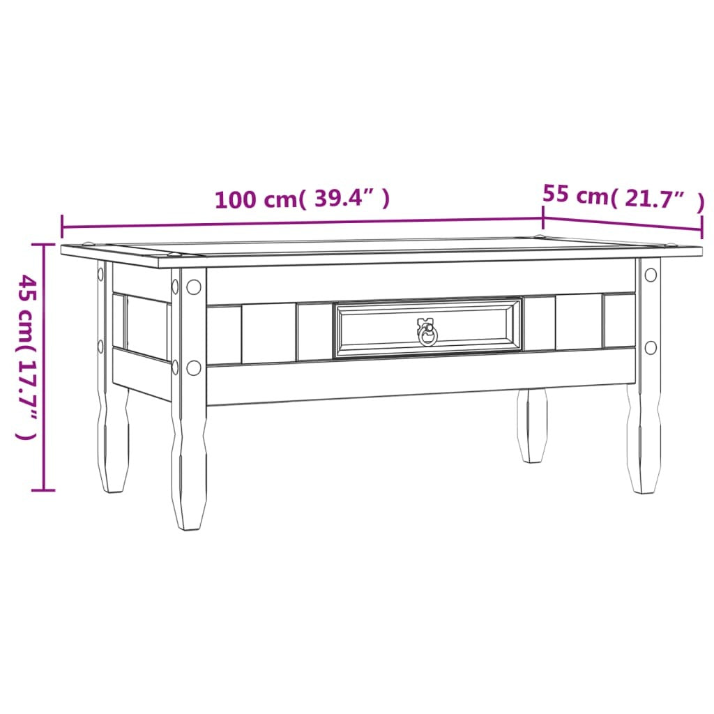Corona Mexican Pine Coffee Table Solid Wood Rustic Drawer Living Room 100cm