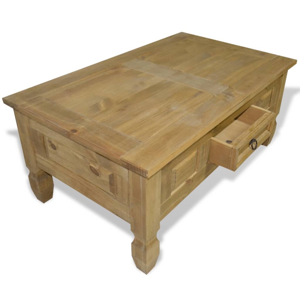 Corona Mexican Pine Coffee Table Solid Wood Rustic Drawer Living Room 100cm