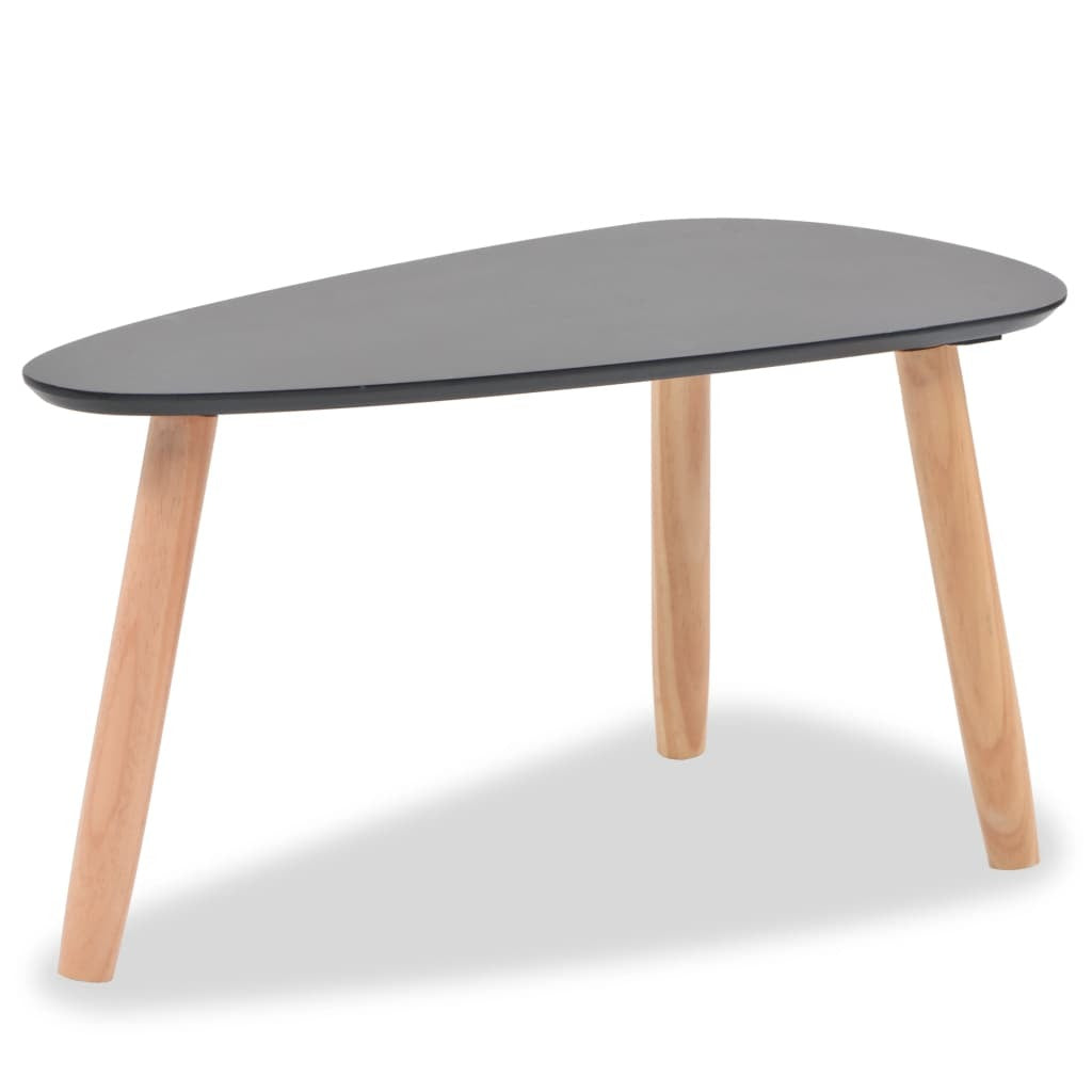 Black Solid Pinewood Coffee Table Set 2 Pieces Scandinavian Nightstand Living