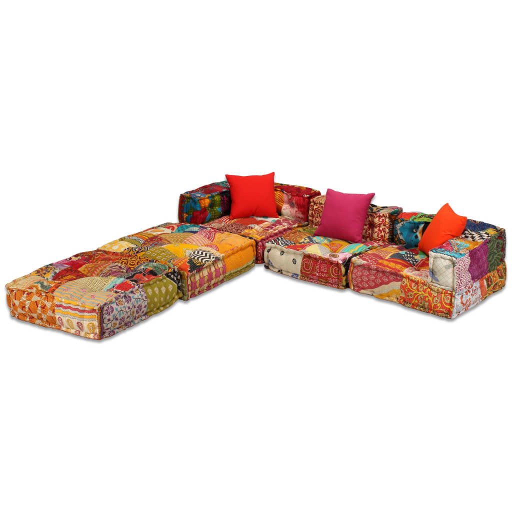3-Seater Modular Pouffe Sofa Bed Convertible Corner Couch Patchwork Fabric