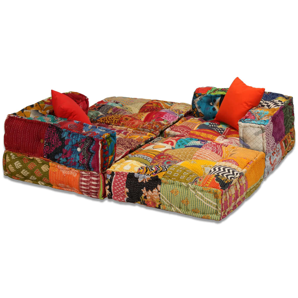3-Seater Modular Pouffe Sofa Bed Convertible Corner Couch Patchwork Fabric