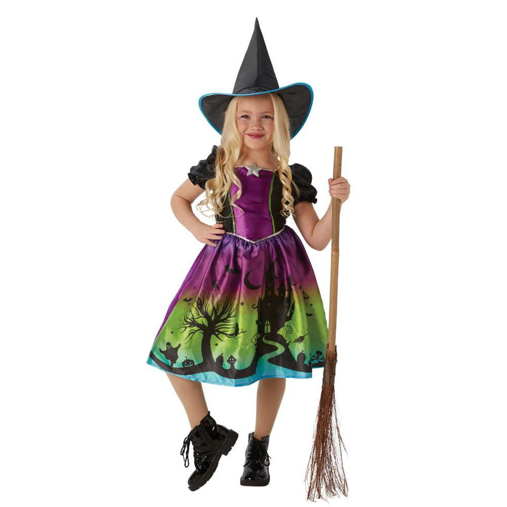 Ombre Witch Costume with Printed Dress and Hat for Halloween or Book Day