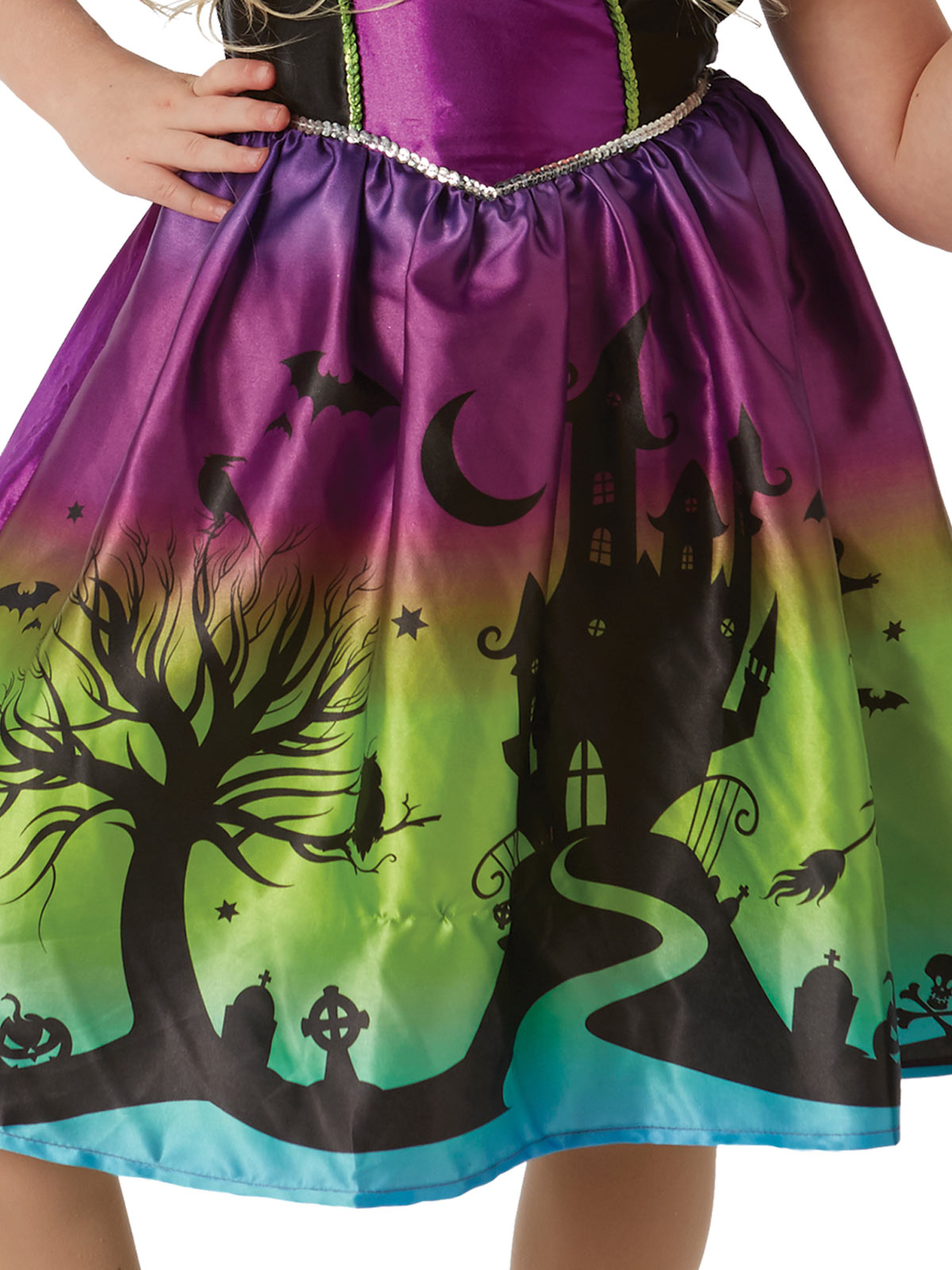 Ombre Witch Costume with Printed Dress and Hat for Halloween or Book Day