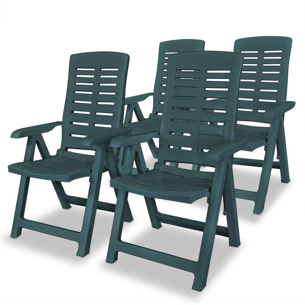 Plastic Reclining Garden Chairs 4 pcs Green Weather Resistant Patio