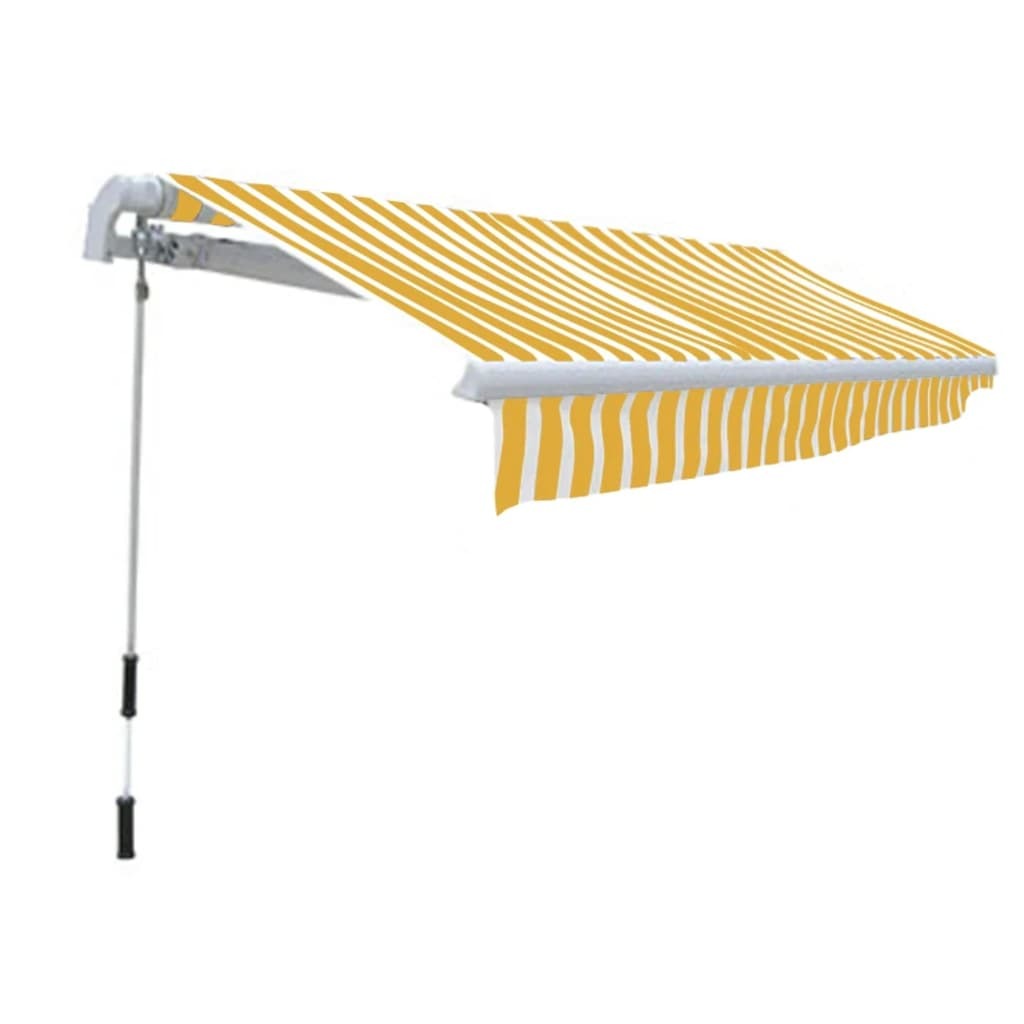 Manual Folding Awning 300cm Yellow White Aluminium Frame Patio Garden