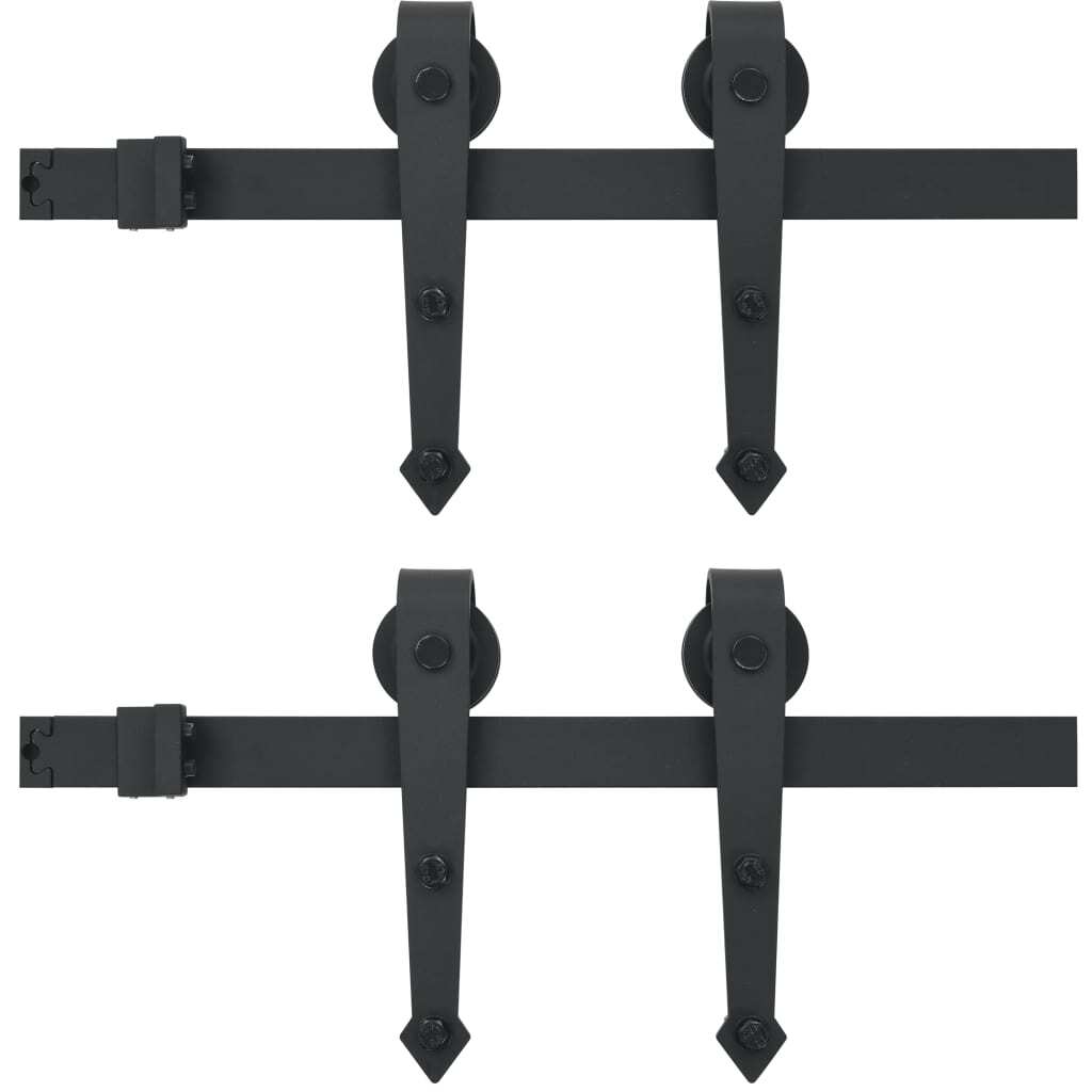 Steel Sliding Door Hardware Kit 2x183cm Barn Track Rollers Rail Set Black