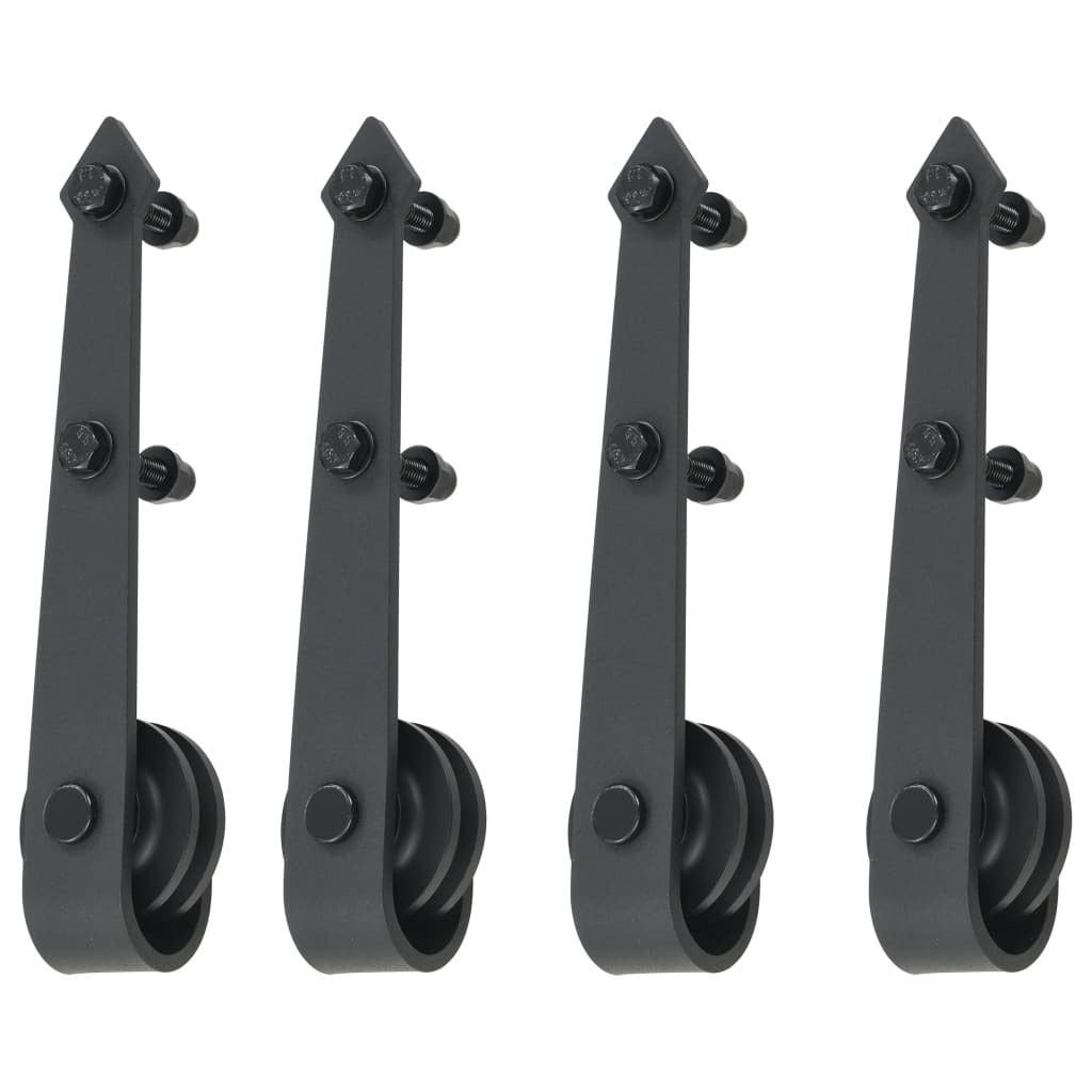 Steel Sliding Door Hardware Kit 2x183cm Barn Track Rollers Rail Set Black