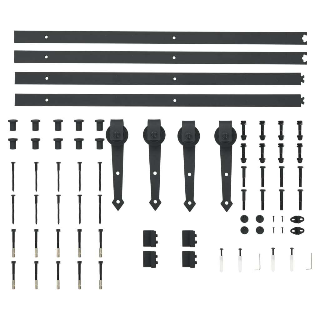 Steel Sliding Door Hardware Kit 2x183cm Barn Track Rollers Rail Set Black