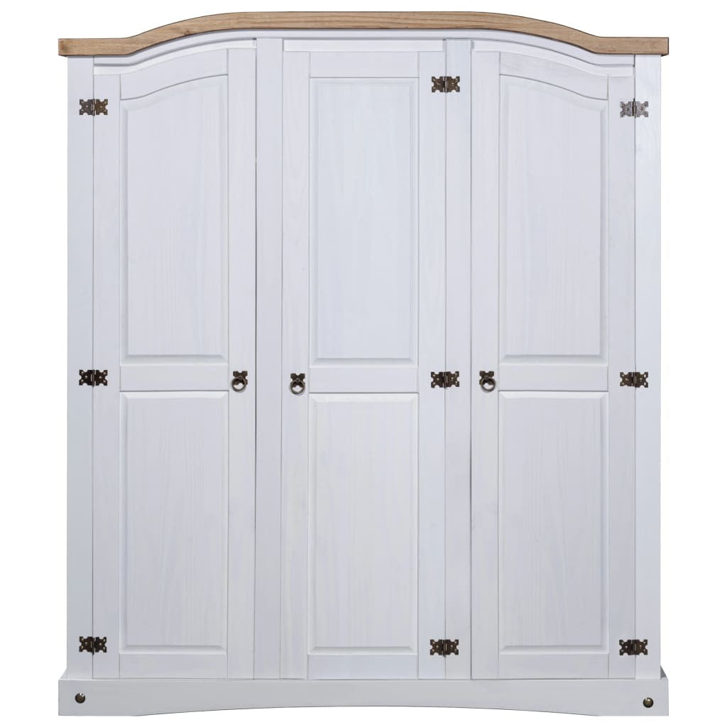 Wardrobe Corona Range 3 Door Solid Pine Bedroom Storage Closet White