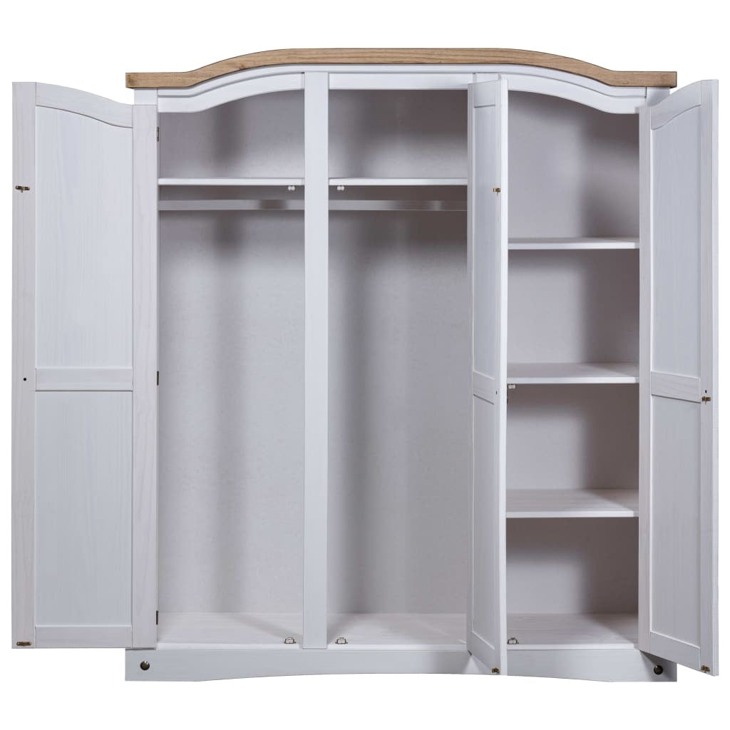 Wardrobe Corona Range 3 Door Solid Pine Bedroom Storage Closet White