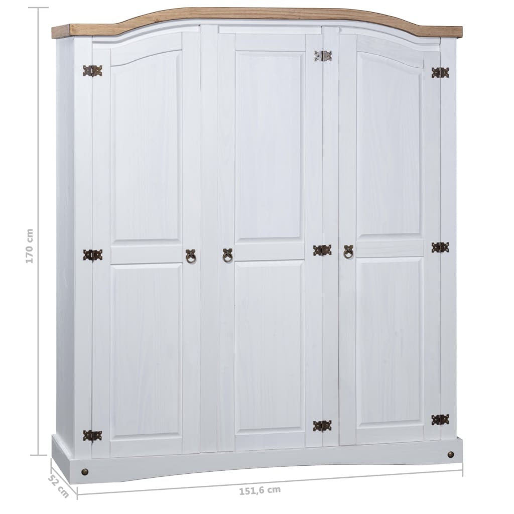 Wardrobe Corona Range 3 Door Solid Pine Bedroom Storage Closet White