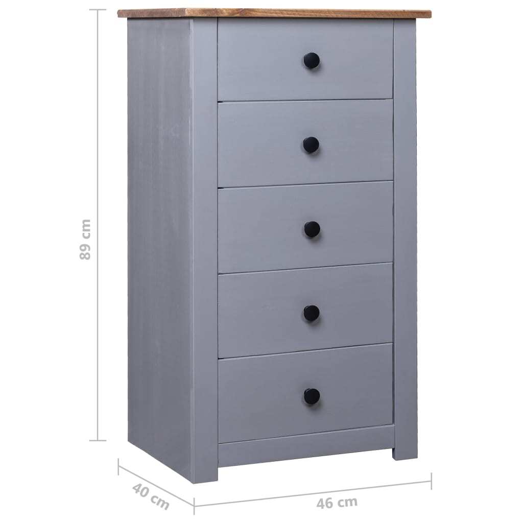 Sideboard Panama Pine Solid Wood 5 Drawers Storage Cabinet 46x40x89cm Grey