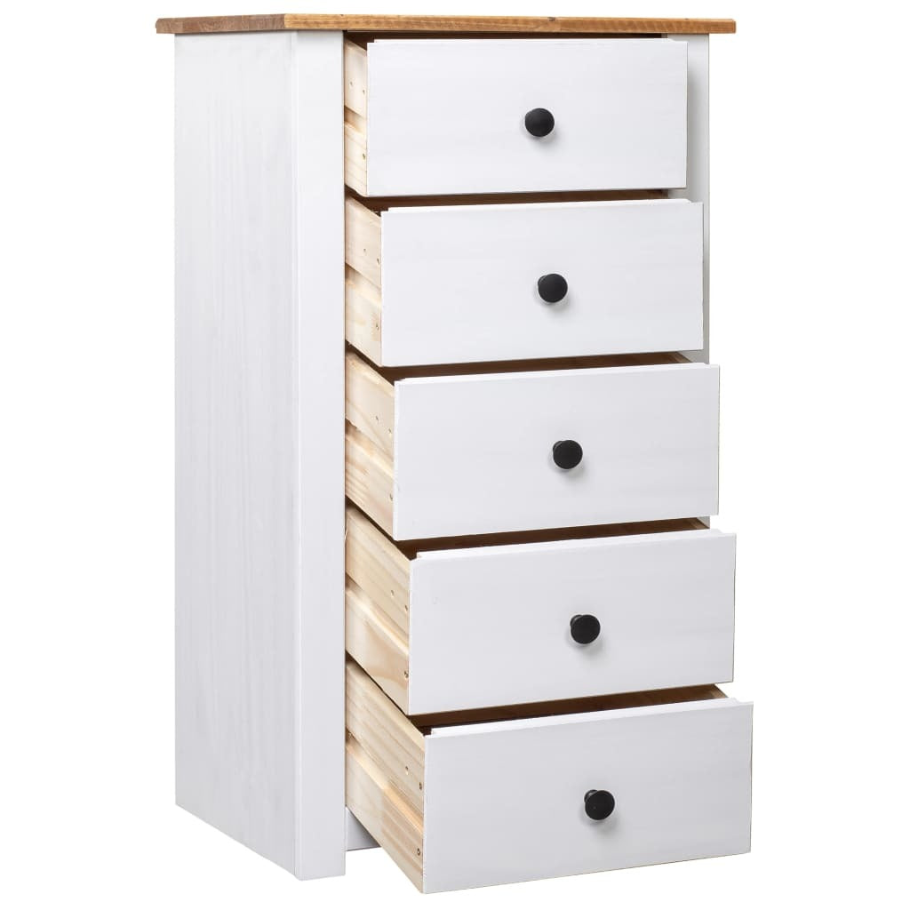 Sideboard Panama Pine Solid Wood 5 Drawers Storage Cabinet 46x40x89cm White