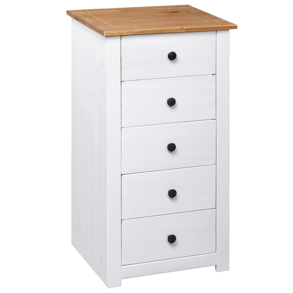 Sideboard Panama Pine Solid Wood 5 Drawers Storage Cabinet 46x40x89cm White