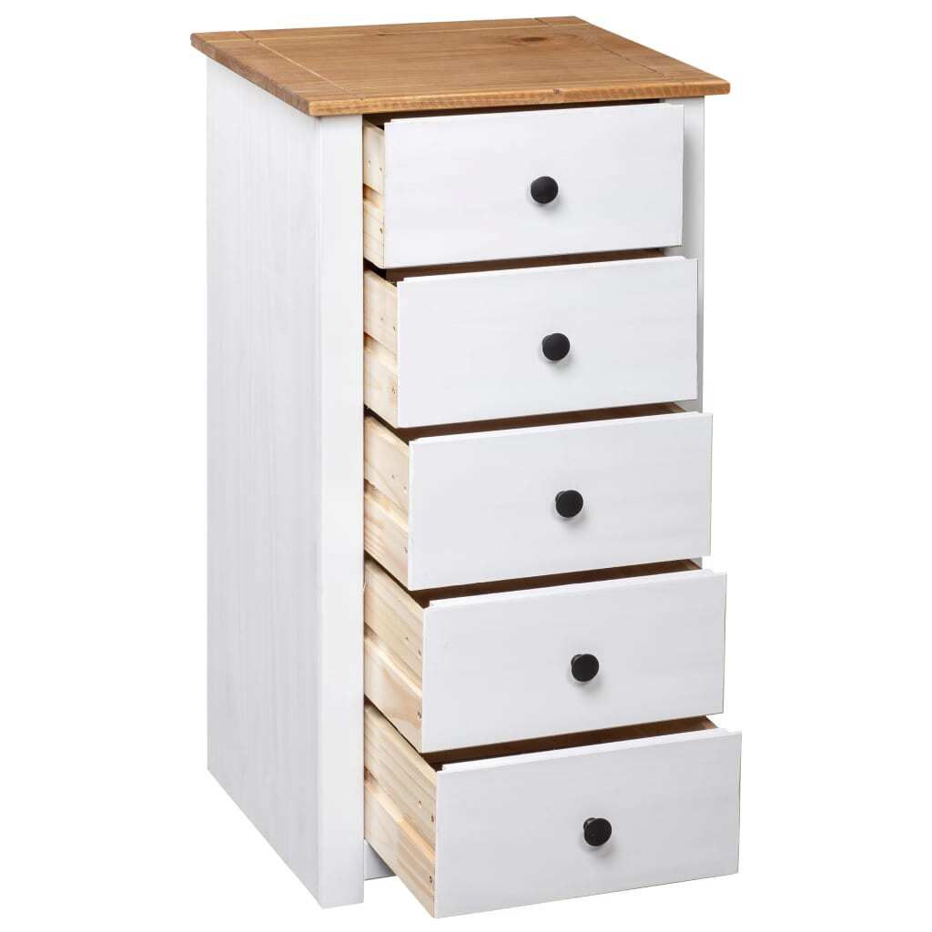 Sideboard Panama Pine Solid Wood 5 Drawers Storage Cabinet 46x40x89cm White