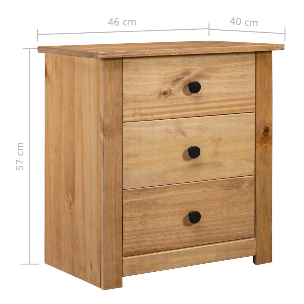 Bedside Cabinet Panama Pine Solid Wood 3 Drawers Nightstand Storage 46x40x57cm