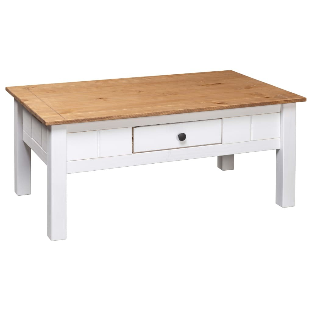 Coffee Table Panama Pine Solid Wood Drawer Storage Living Room 100x60x45cm White