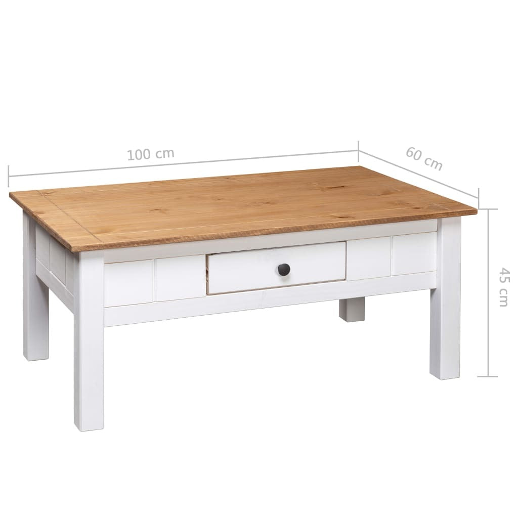 Coffee Table Panama Pine Solid Wood Drawer Storage Living Room 100x60x45cm White