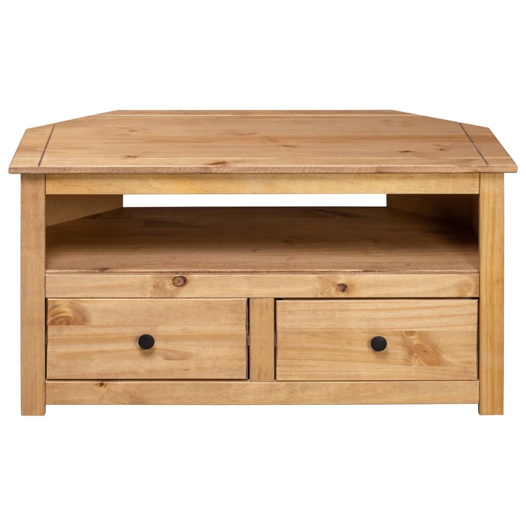 Corner TV Cabinet Panama Pine Solid Wood 2 Drawers Storage Unit 93x49x49cm