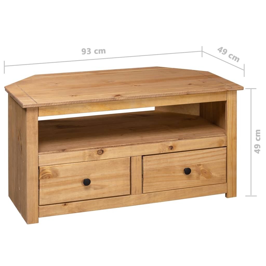 Corner TV Cabinet Panama Pine Solid Wood 2 Drawers Storage Unit 93x49x49cm
