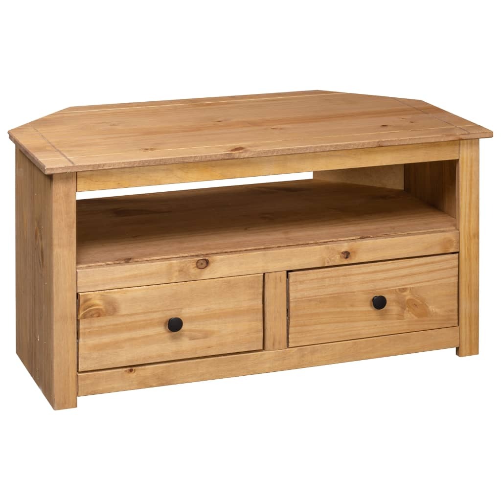 Corner TV Cabinet Panama Pine Solid Wood 2 Drawers Storage Unit 93x49x49cm