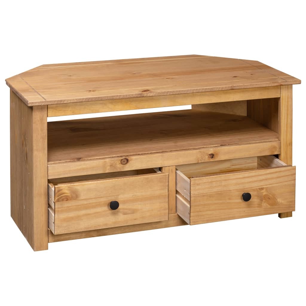 Corner TV Cabinet Panama Pine Solid Wood 2 Drawers Storage Unit 93x49x49cm