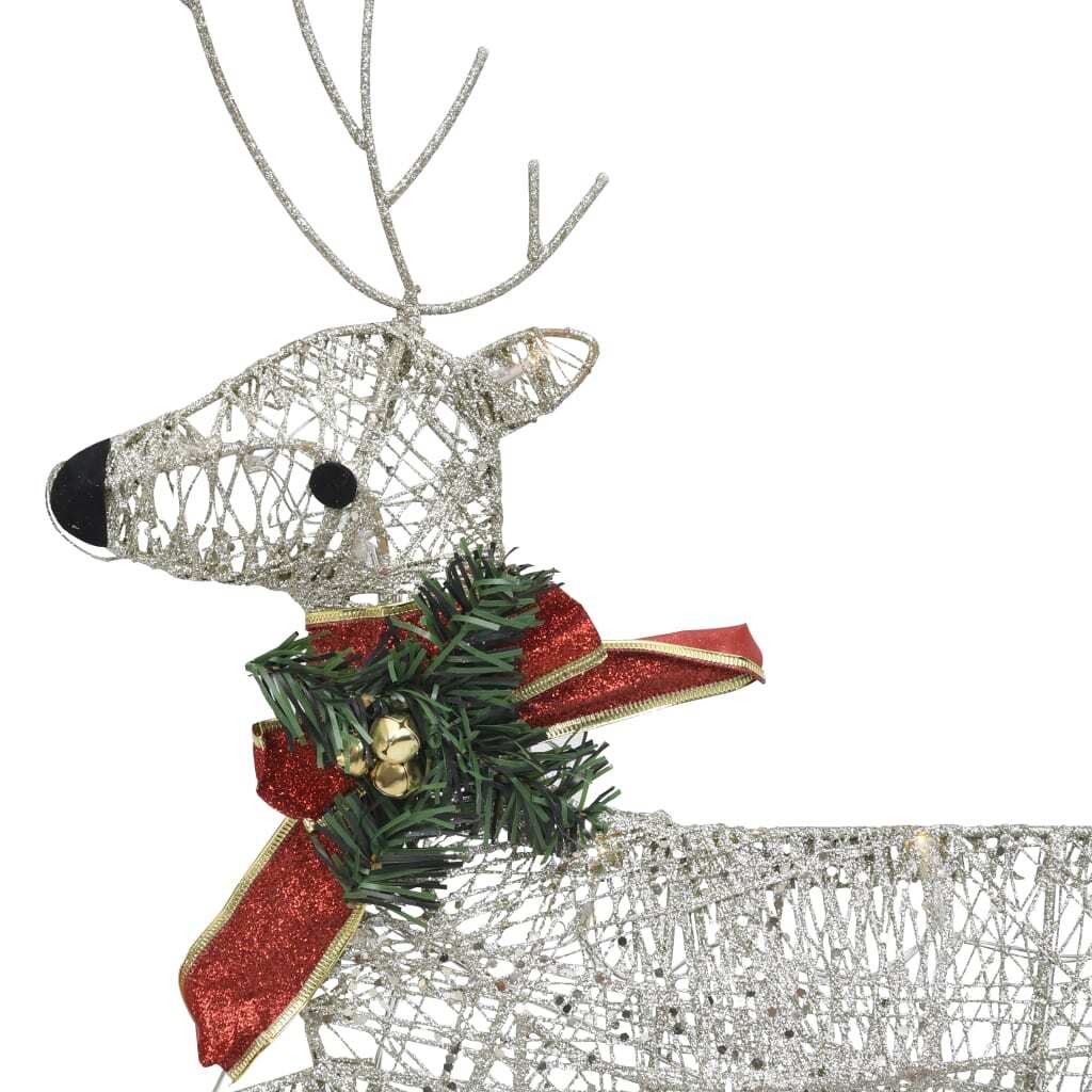 Reindeer Sleigh Christmas Decoration 60 LED Lights Outdoor Xmas Metal Gold