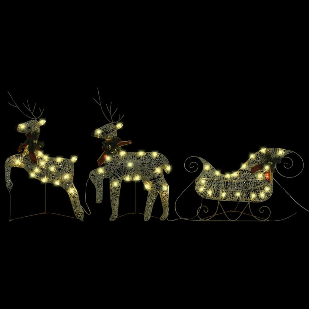 Reindeer Sleigh Christmas Decoration 60 LED Lights Outdoor Xmas Metal Gold