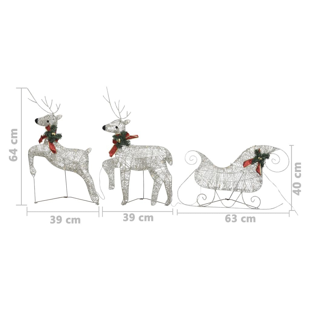 Reindeer Sleigh Christmas Decoration 60 LED Lights Outdoor Xmas Metal Gold