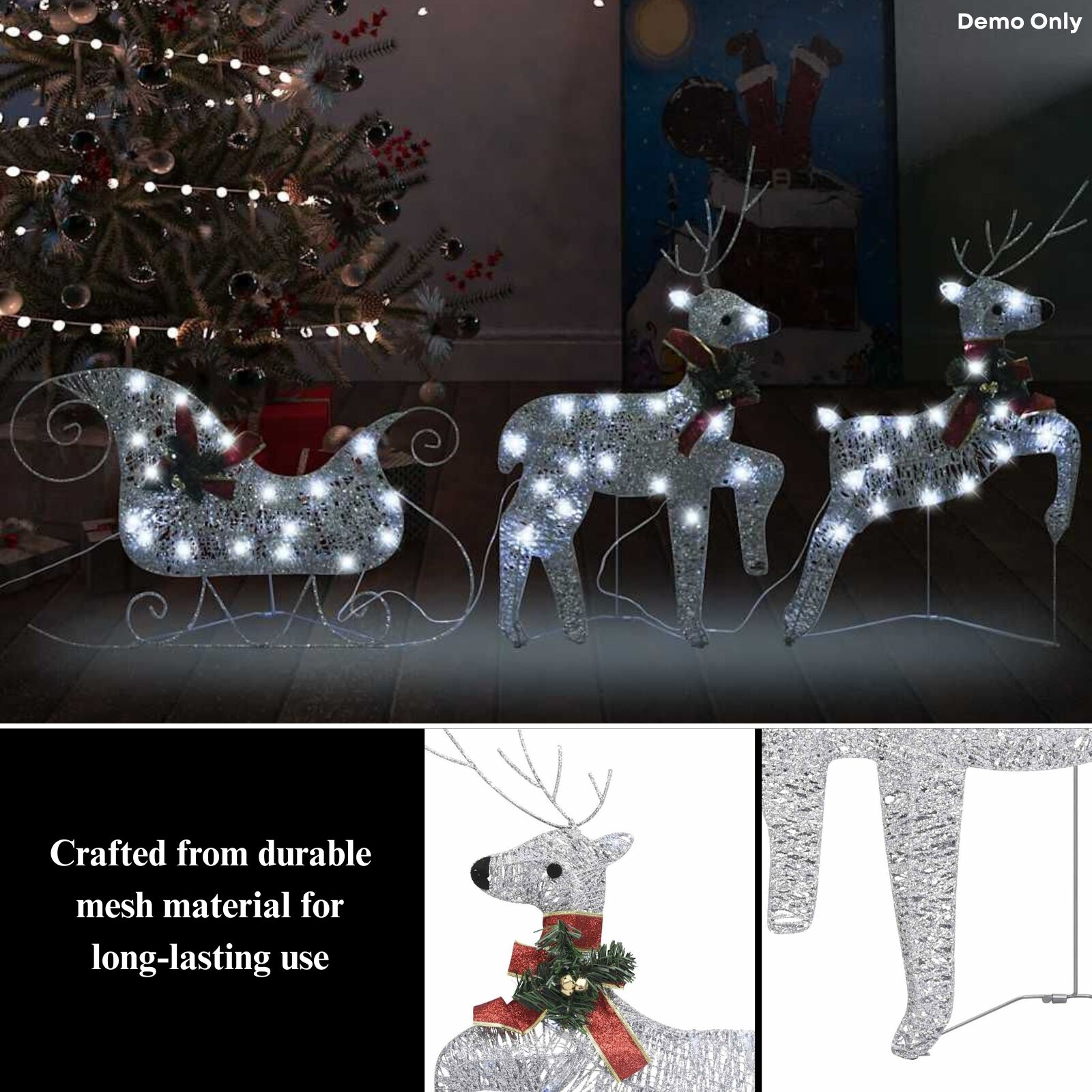 Reindeer & Sleigh Christmas Decoration 60 LEDs Outdoor Silver
