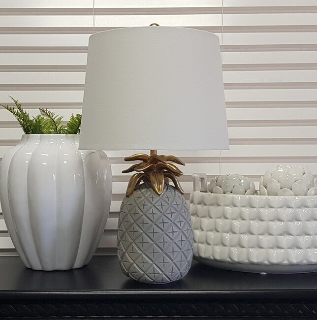 Pineapple Table Lamp 62cm Grey Base Antique Gold Trim White Shade Modern Home Accent