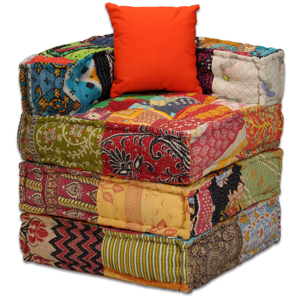 2-Seater Modular Pouffe Sofa Bed Convertible Corner Couch Patchwork Fabric