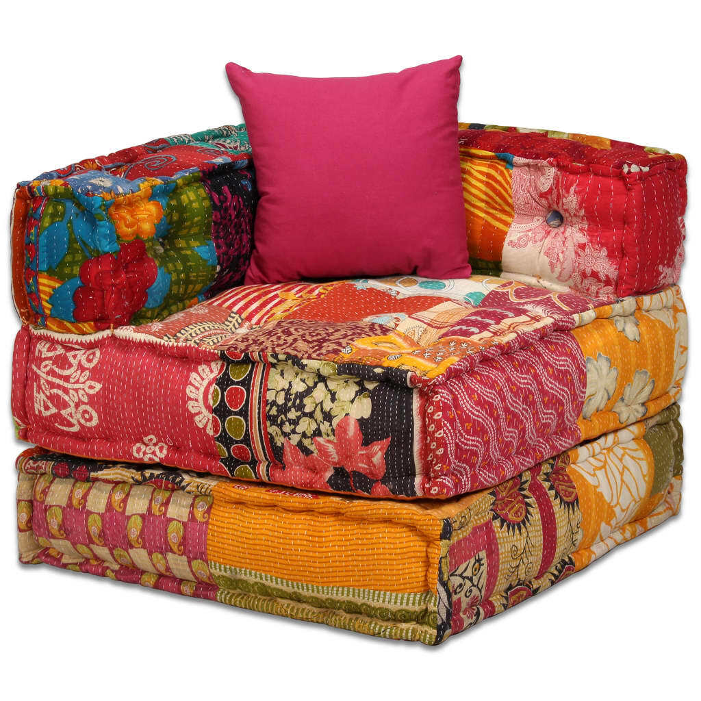 2-Seater Modular Pouffe Sofa Bed Convertible Corner Couch Patchwork Fabric
