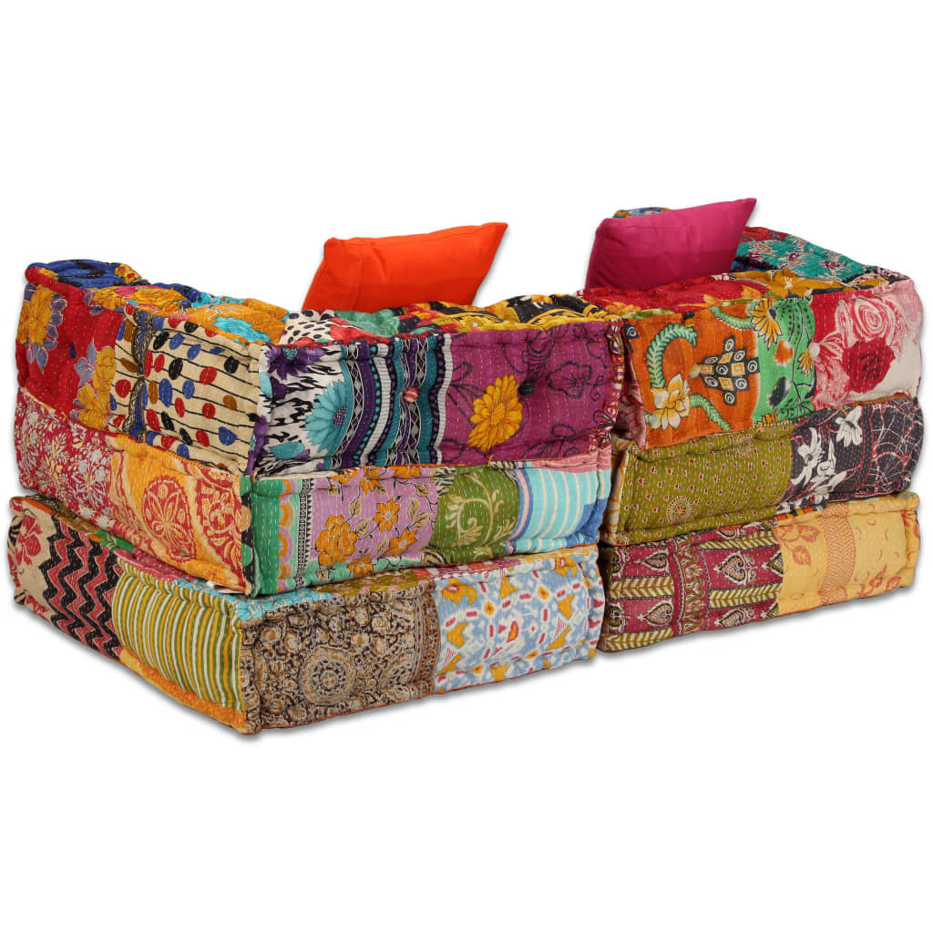 2-Seater Modular Pouffe Sofa Bed Convertible Corner Couch Patchwork Fabric