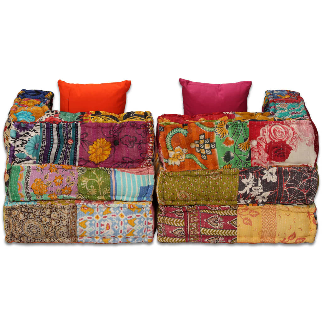 2-Seater Modular Pouffe Sofa Bed Convertible Corner Couch Patchwork Fabric
